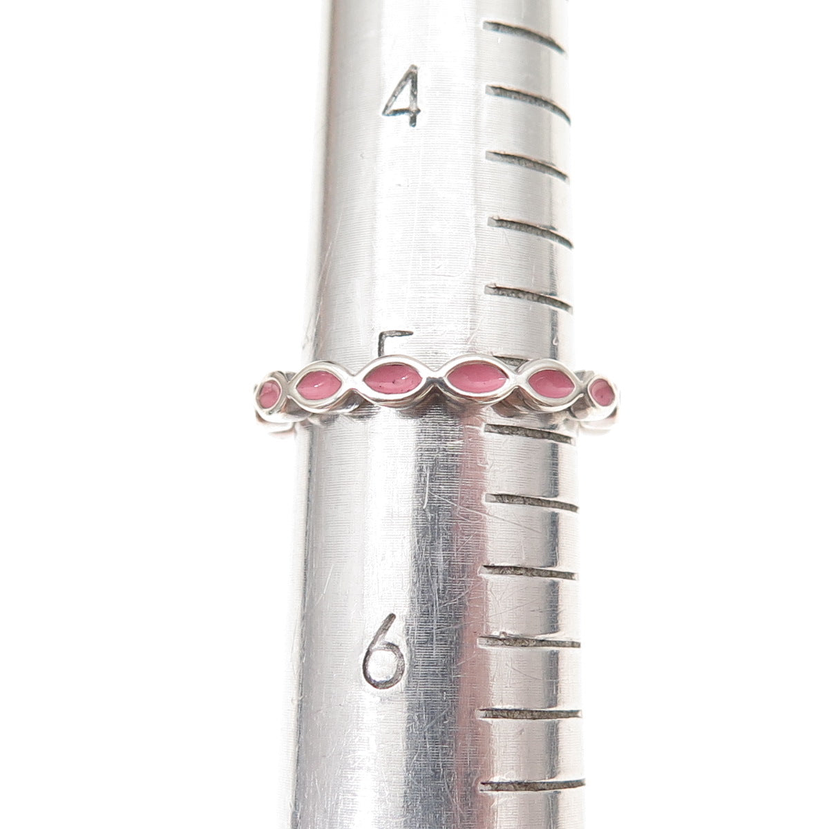 Pandora 925 Sterling Silver Pink Enamel Joy Band Ring Size 5.25