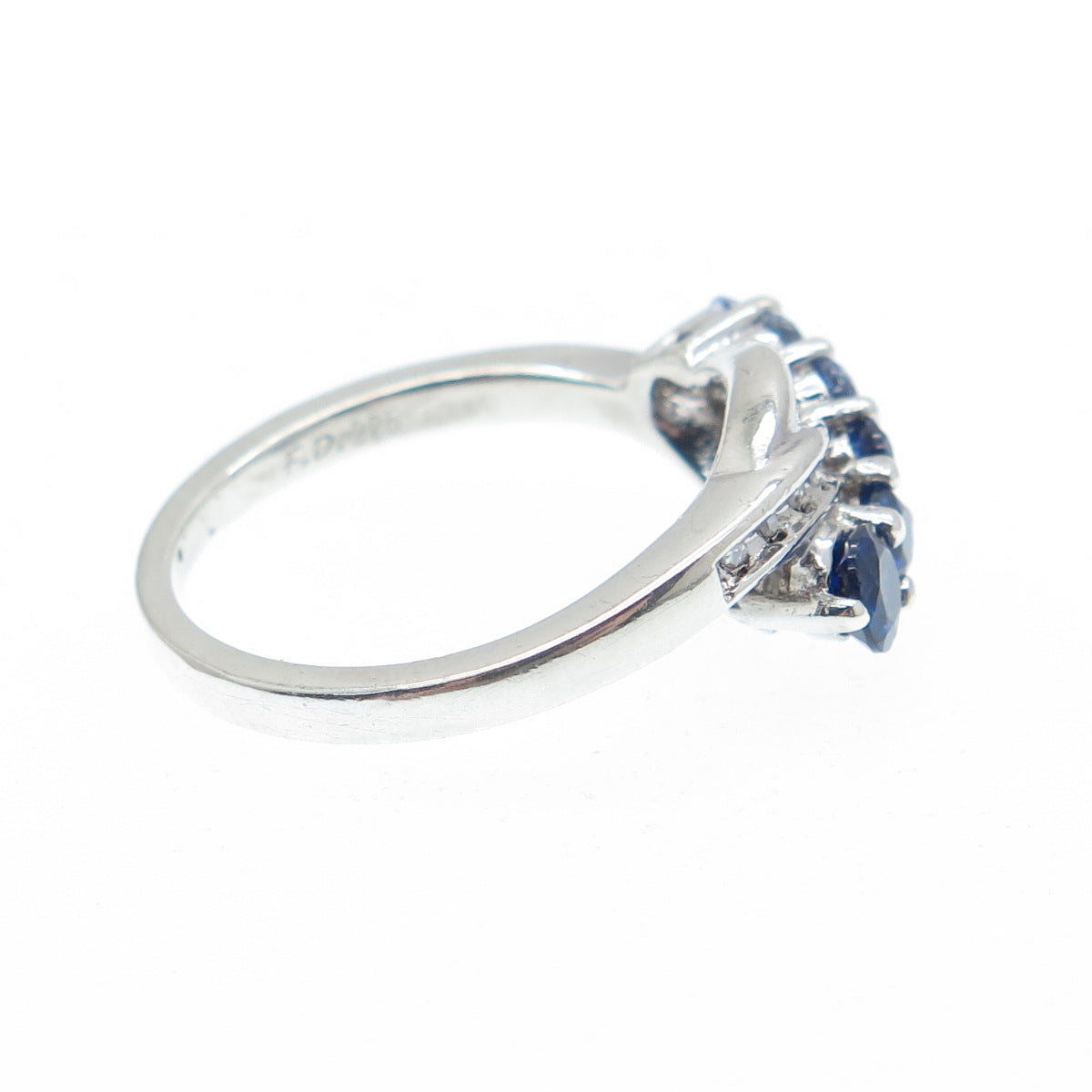 FD Felicia Design 925 Sterling Silver Real Diamond & Sapphire Ring Size 5.75