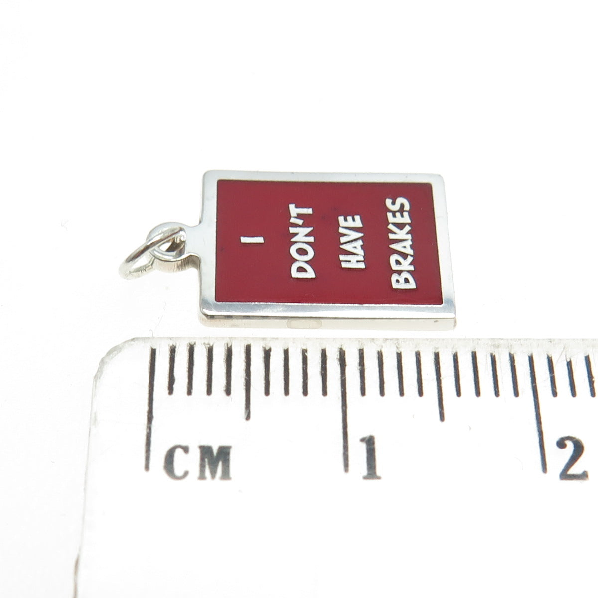 925 Sterling Silver Red Enamel "I Don't Have Brakes" Minimalist Charm Pendant