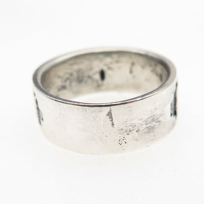 925 Sterling Silver Vintage Ethnic Oxidized Band Ring Size 6.75
