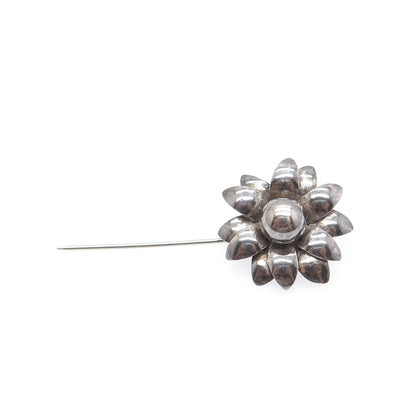 925 Sterling Silver Vintage Flower Oxidized Lapel Pin
