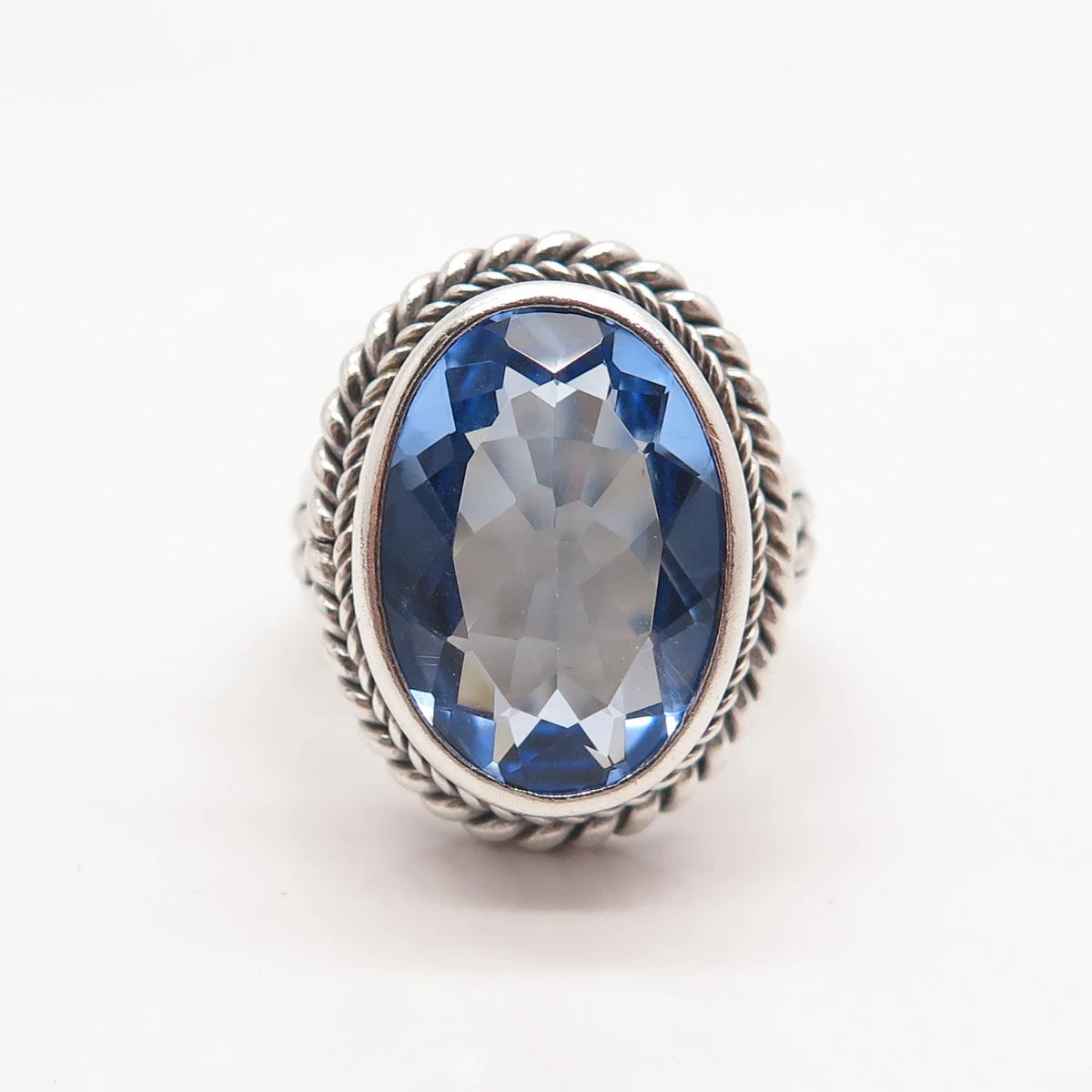 925 Sterling Silver Vintage AF Glass Twisted Oval Ring Size 7.75