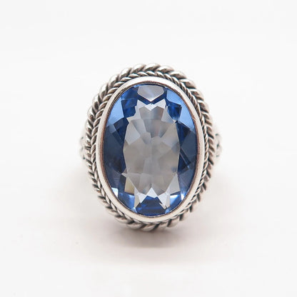 925 Sterling Silver Vintage AF Glass Twisted Oval Ring Size 7.75
