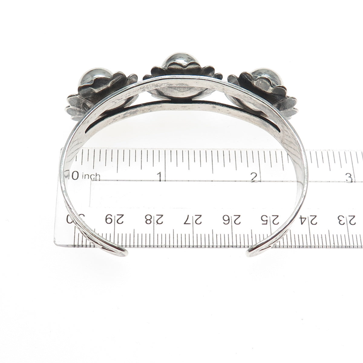 MAISELS INDIAN Old Pawn Sterling Vintage Flower Beaded Adjustable Bracelet 6.5"