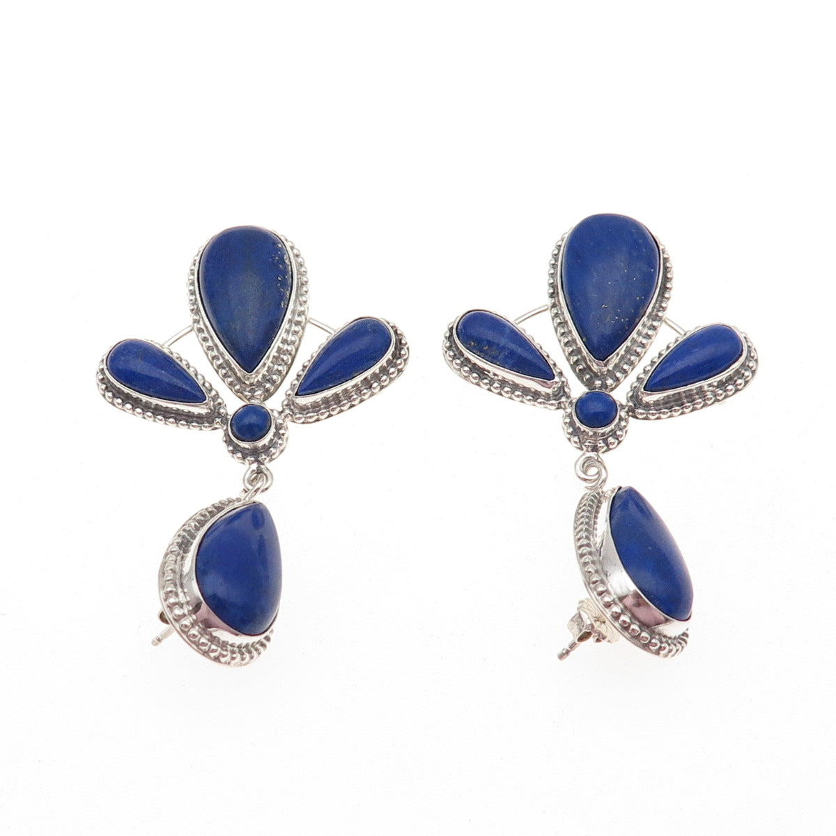 Jay King Desert Rose 925 Sterling Silver Vintage Real Lapis Modernist Earrings