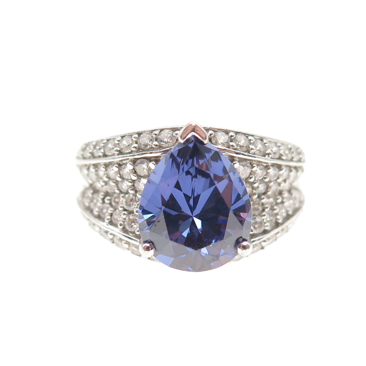 925 Sterling Silver Blue & White C Z Teardrop Ring Size 6