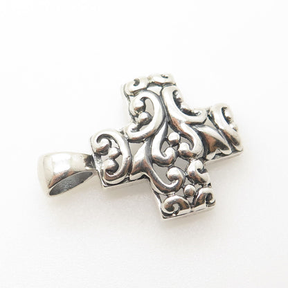 925 Sterling Silver Vintage Ornate Heart Cross Pendant