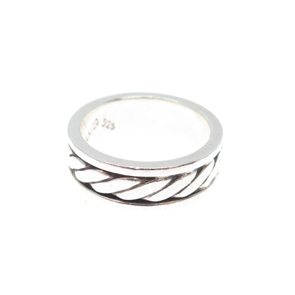 925 Sterling Silver Vintage Mexico Sewing Stitches Oxidized Band Ring Size 7