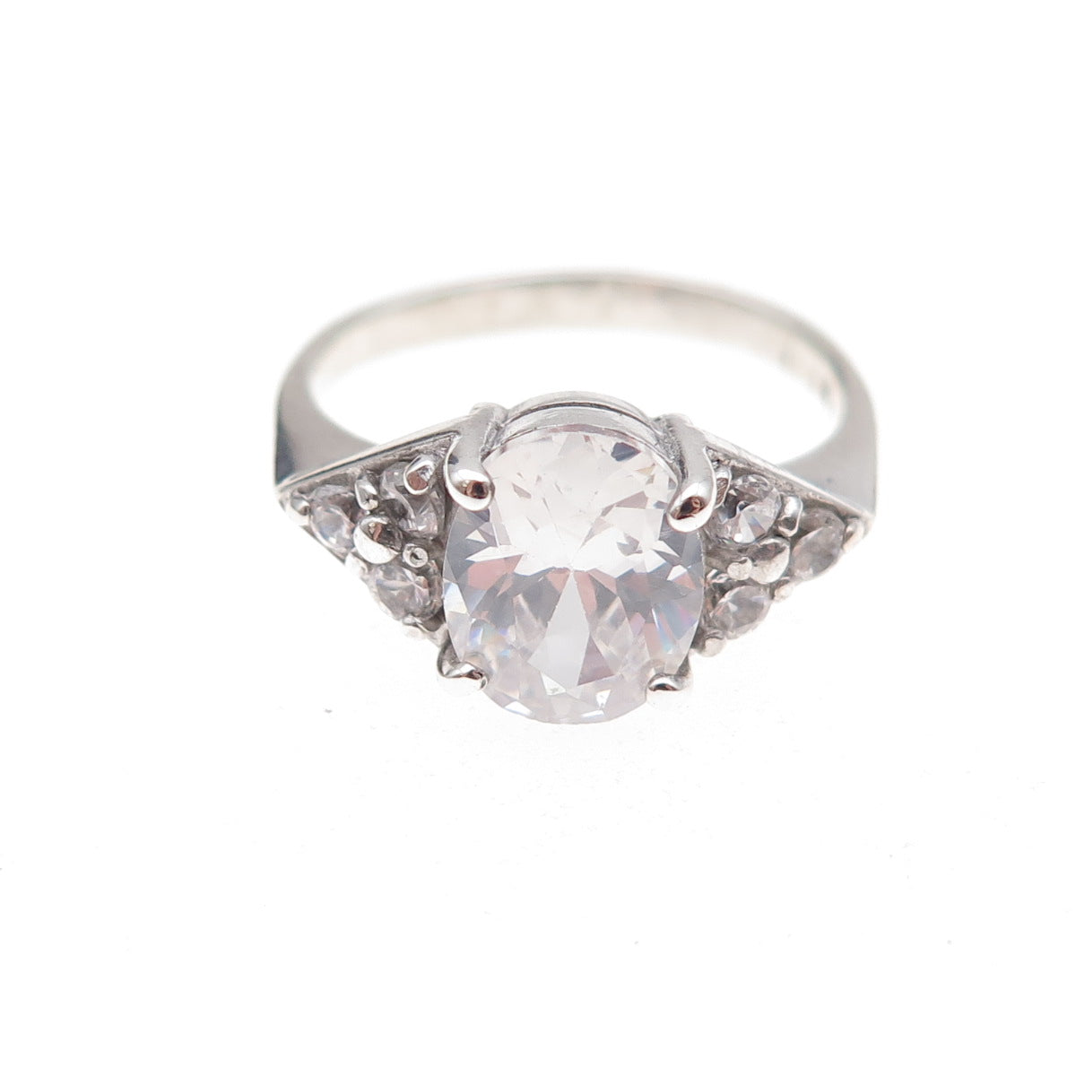 925 Sterling Silver Oval & Round-Cut C Z Engagement Ring Size 6