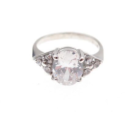 925 Sterling Silver Oval & Round-Cut C Z Engagement Ring Size 6
