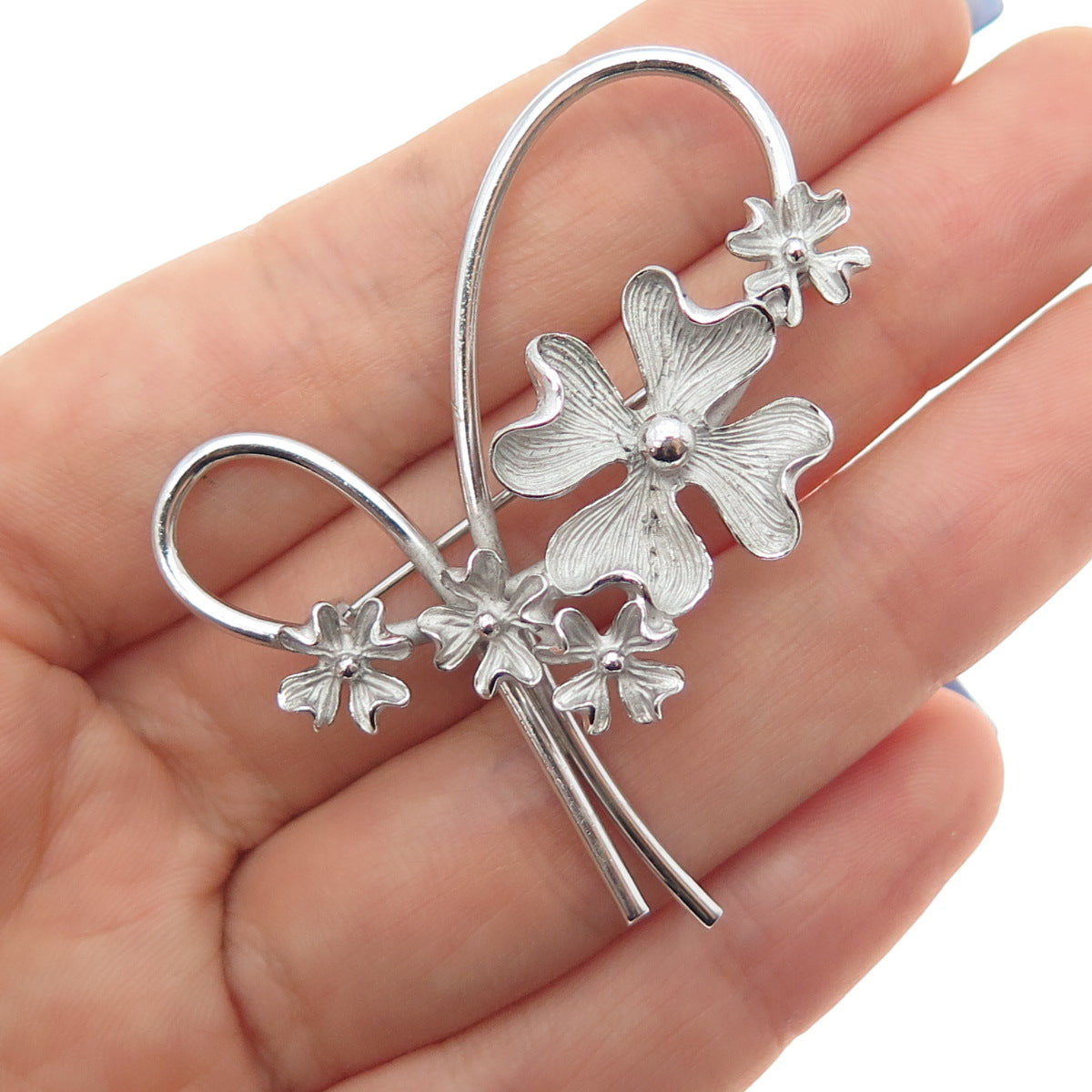 BEAU 925 Sterling Silver Vintage Modernist Flower Pin Brooch