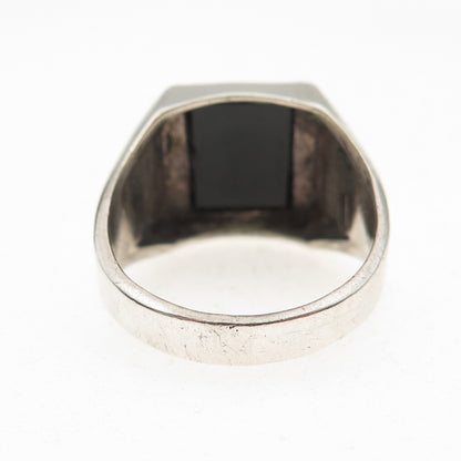 Vargas 925 Sterling Silver Antique Art Deco Real Black Onyx Signet Ring Size 9