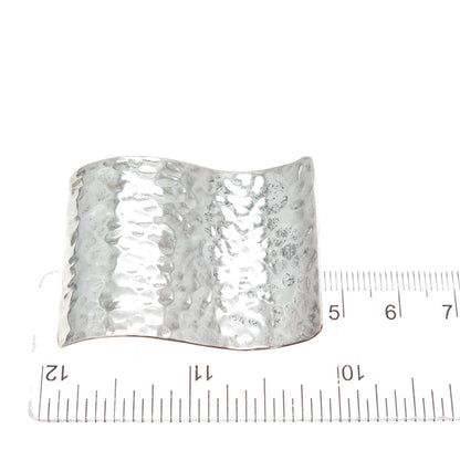 925 Sterling Silver Vintage Modernist Wavy Hammered Slide Pendant