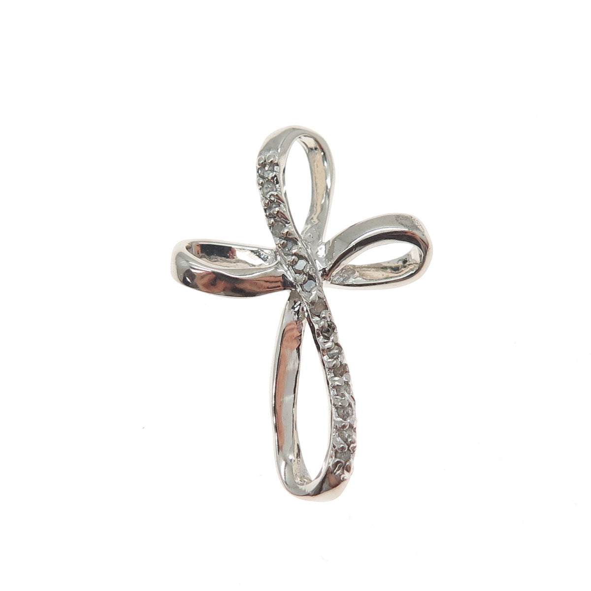 CHARLES WINSTON 925 Sterling Silver Real Round-Cut Diamond Cross Charm Pendant