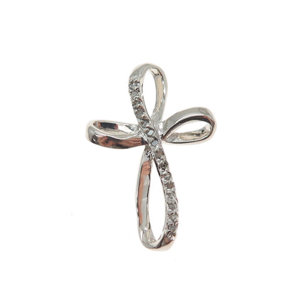 CHARLES WINSTON 925 Sterling Silver Real Round-Cut Diamond Cross Charm Pendant