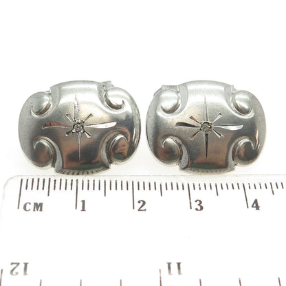 925 Sterling Silver Antique Art Deco Rhinestone Repousse Cufflinks