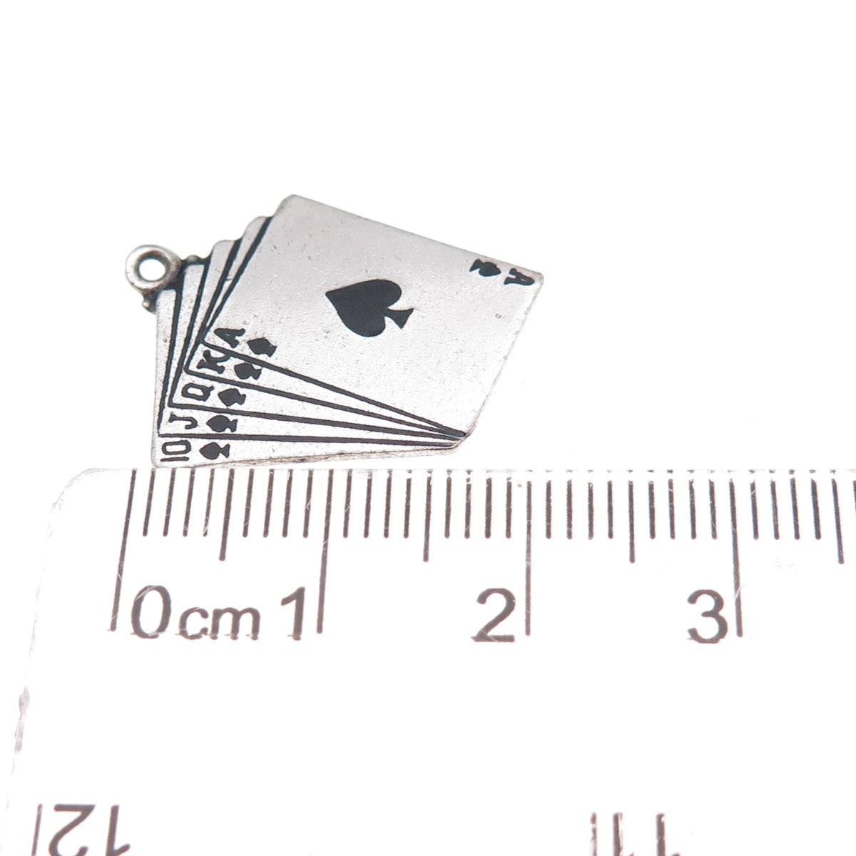Art's Elegance Sterling Silver Vintage Royal Flush Spades Poker Charm Pendant