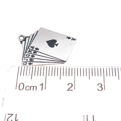 Art's Elegance Sterling Silver Vintage Royal Flush Spades Poker Charm Pendant