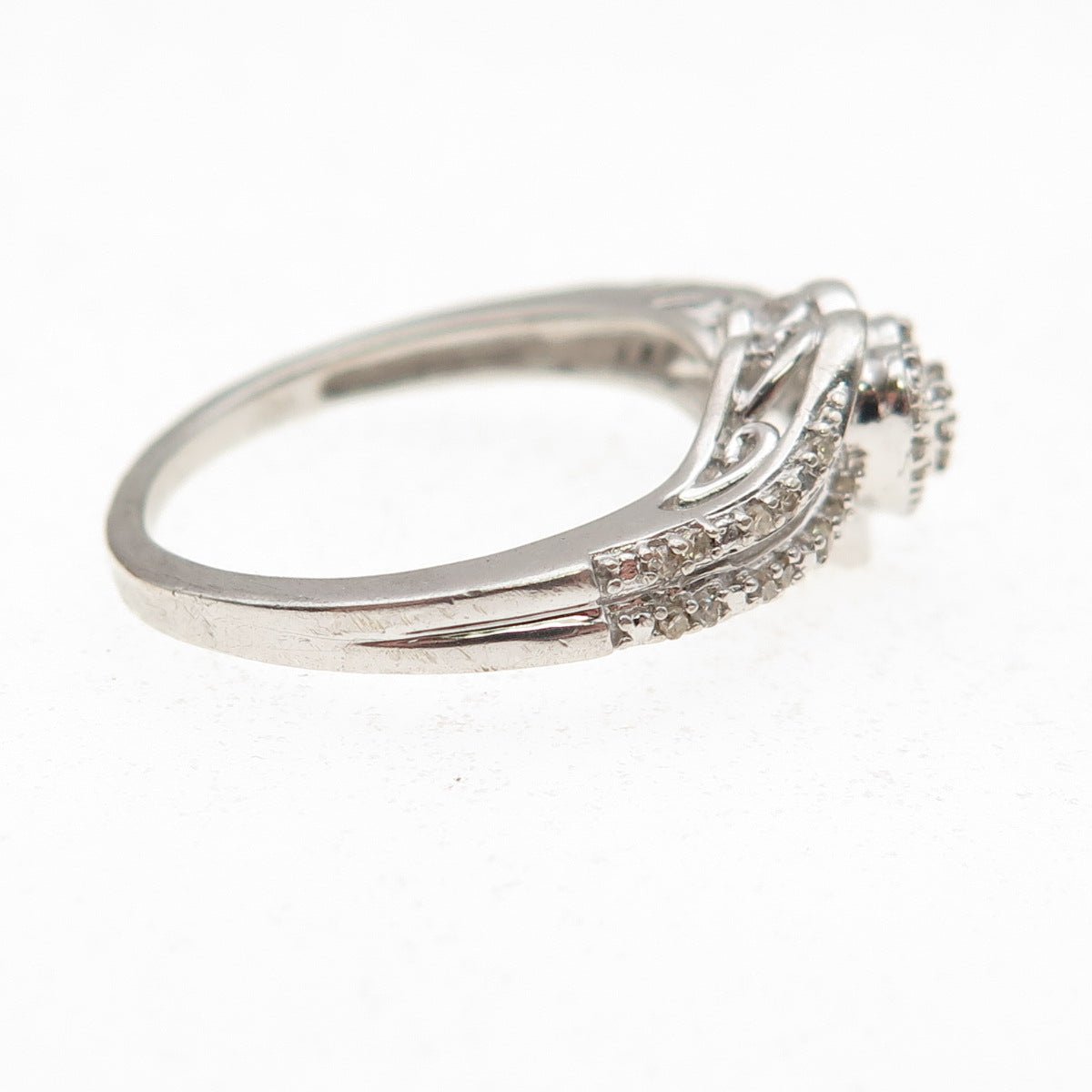 Jane Seymour 925 Sterling Silver Real Round-Cut Diamond Heart Ring Size 7