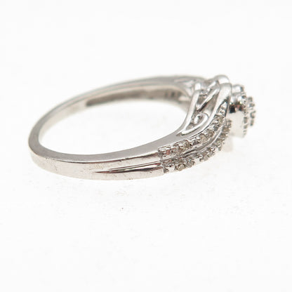 Jane Seymour 925 Sterling Silver Real Round-Cut Diamond Heart Ring Size 7