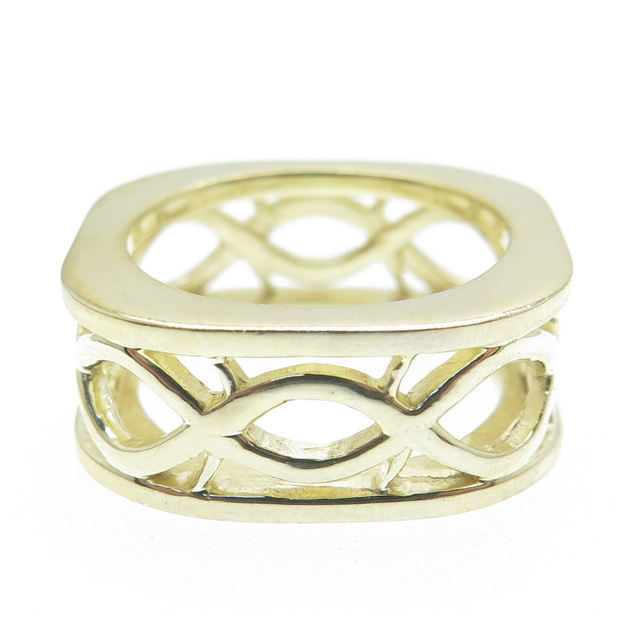 925 Sterling Silver Gold Plated Woven Square Band Ring Size 7.5