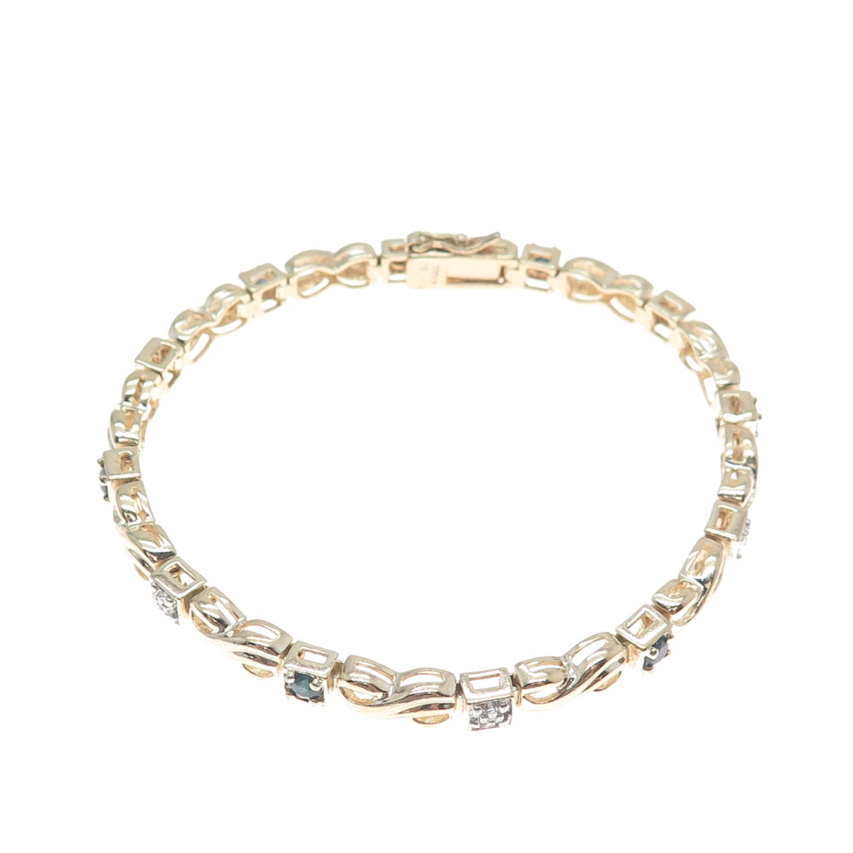 ROSS SIMONS Sterling Gold Plated Real Diamond & Sapphire Infinity Bracelet 7.25"