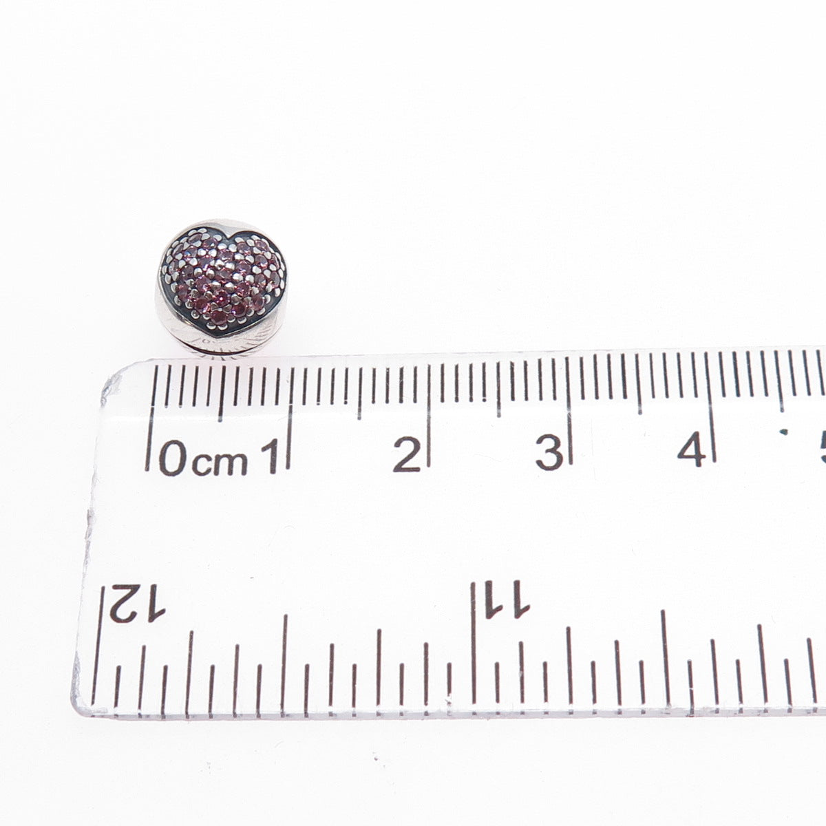 PANDORA 925 Sterling Silver Pink C Z Heart Bead Clip Charm