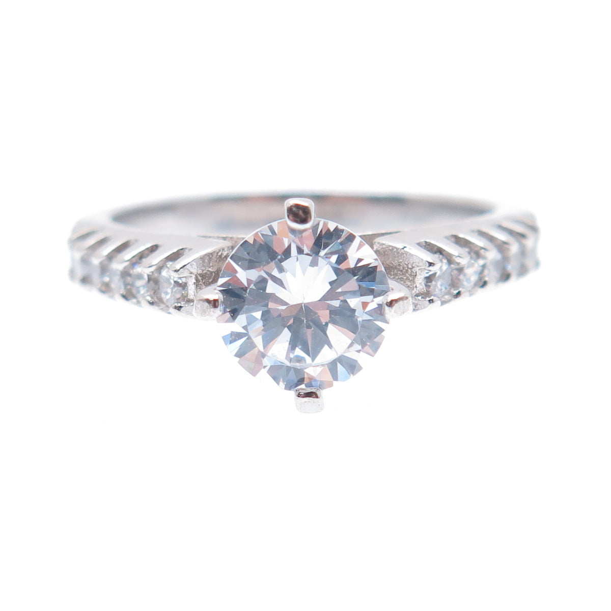 925 Sterling Silver Round-Cut C Z Engagement Ring Size 7
