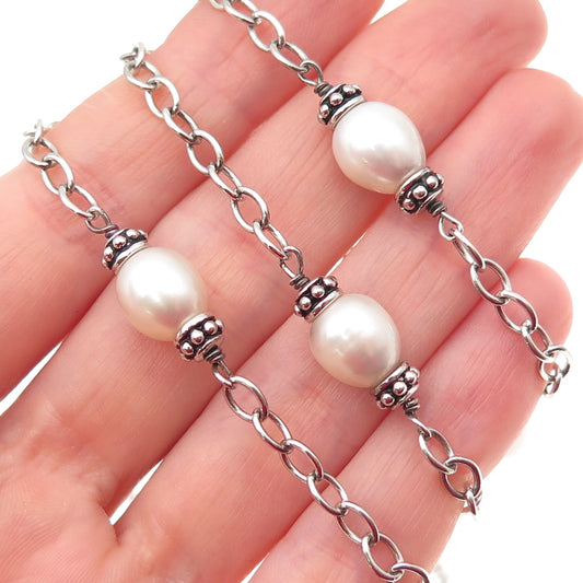 Hagit Gorali Sterling Silver Vintage Real Pearl By The Yard Chain Necklace 32"