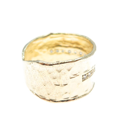 YUVAL & MICHAL Sterling Gold Plated Vintage Israel C Z Hummered Ring Size 7.25