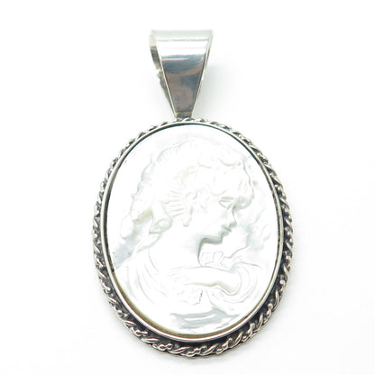 JAY KING DESERT ROSE 925 Sterling Silver Vintage MOP Lady Cameo Oval Pendant