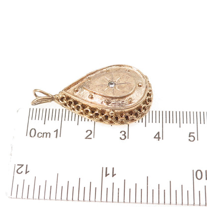 925 Sterling Silver Gold Plated Vintage Rhinestone Teardrop Locket Charm Pendant
