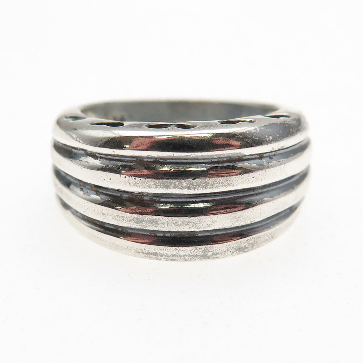 Chapal Zenray 925 Sterling Vintage Modernist Heart & Ribbed Oxidized Ring Size 8