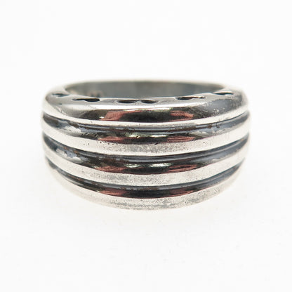 Chapal Zenray 925 Sterling Vintage Modernist Heart & Ribbed Oxidized Ring Size 8