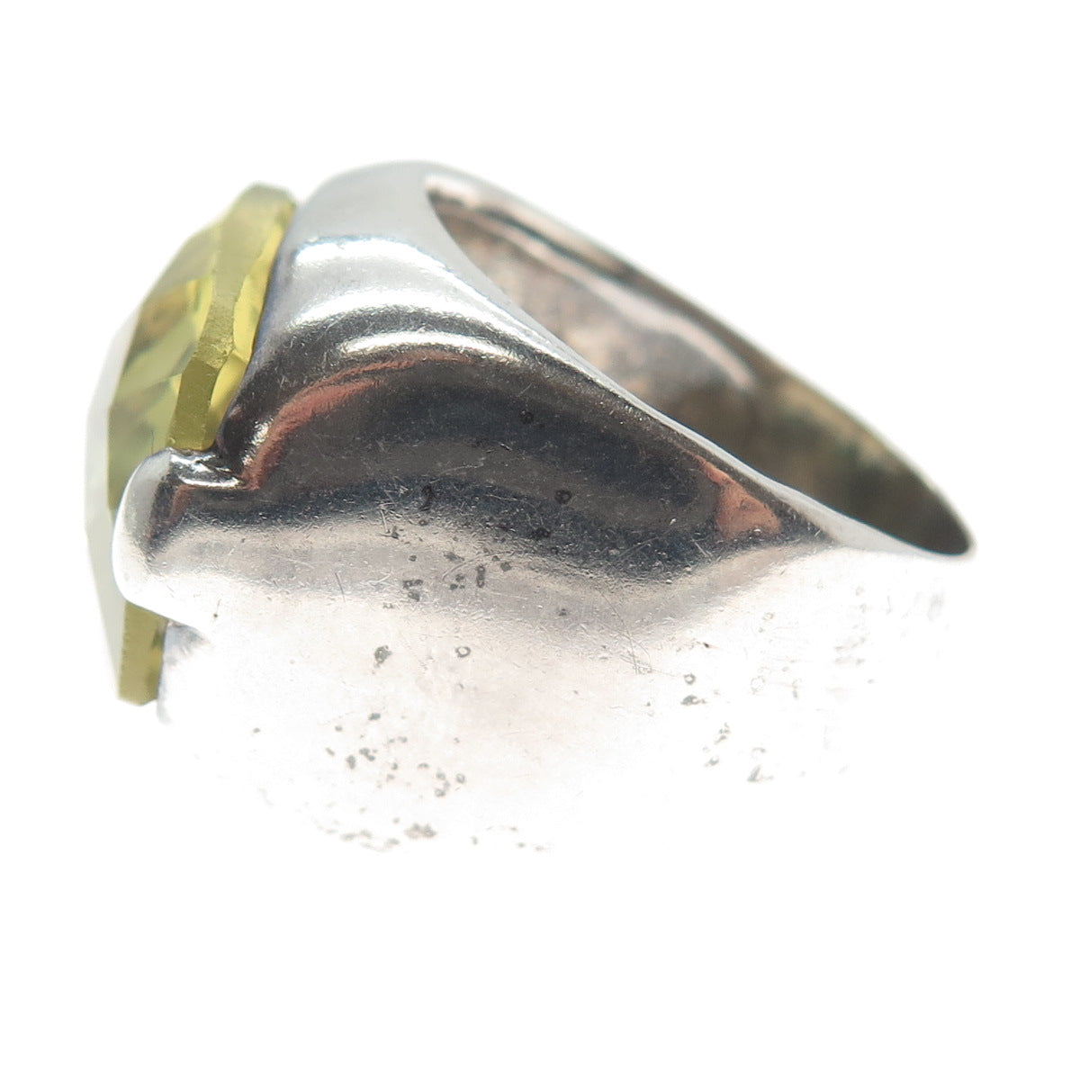 SOL 925 Sterling Silver Vintage Real Lemon Citrine Domed Oxidized Ring Size 7.75