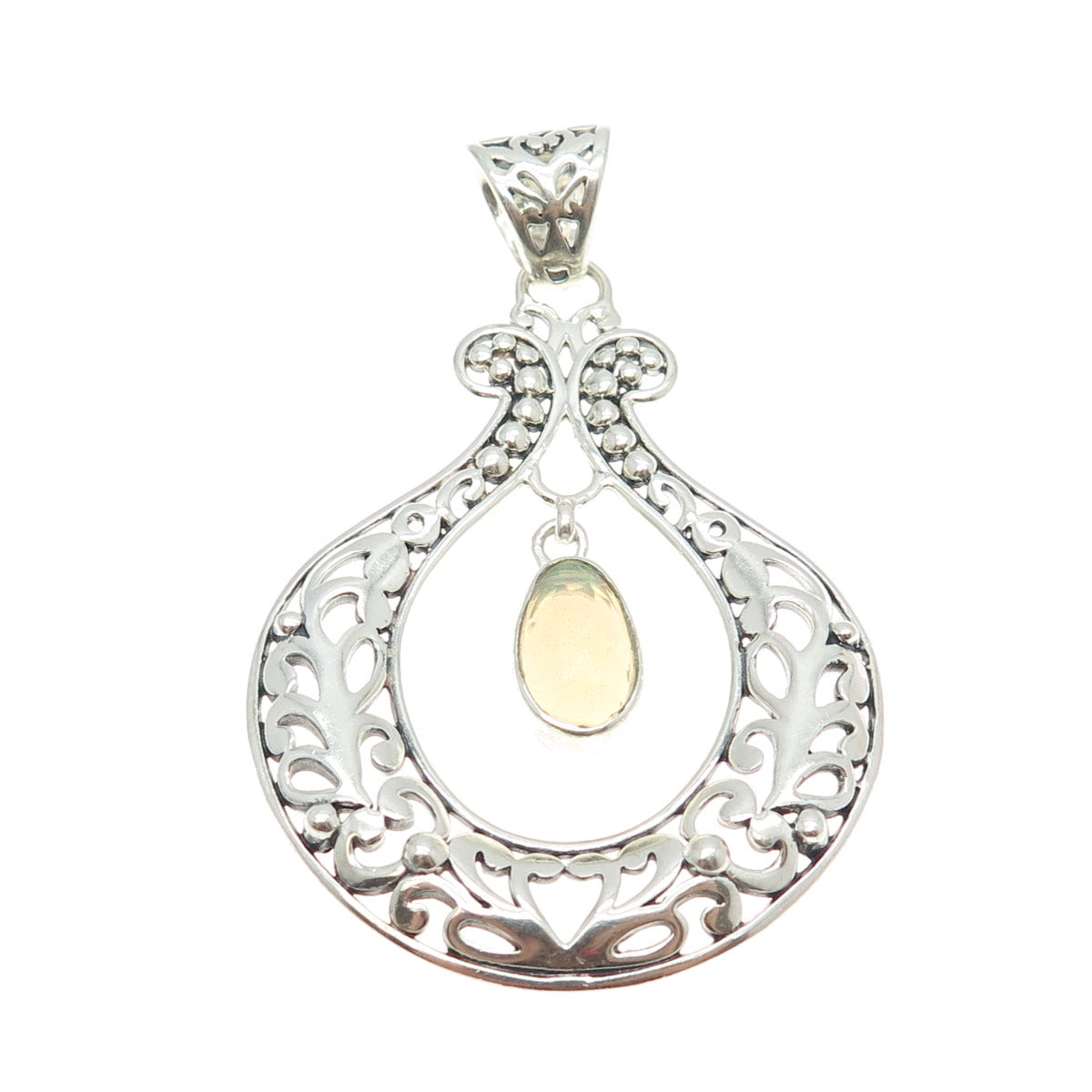 ARYA 925 Sterling Silver Vintage Real Opal Floral Modernist Pendant