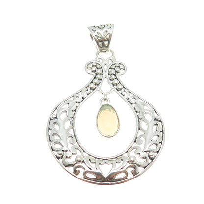 ARYA 925 Sterling Silver Vintage Real Opal Floral Modernist Pendant