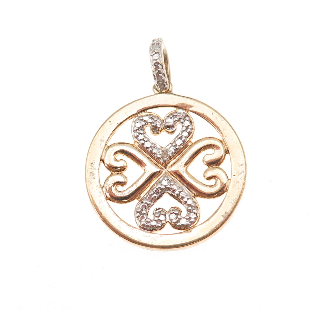 925 Sterling Silver Gold Plated Real Diamond Accent Heart Charm Pendant