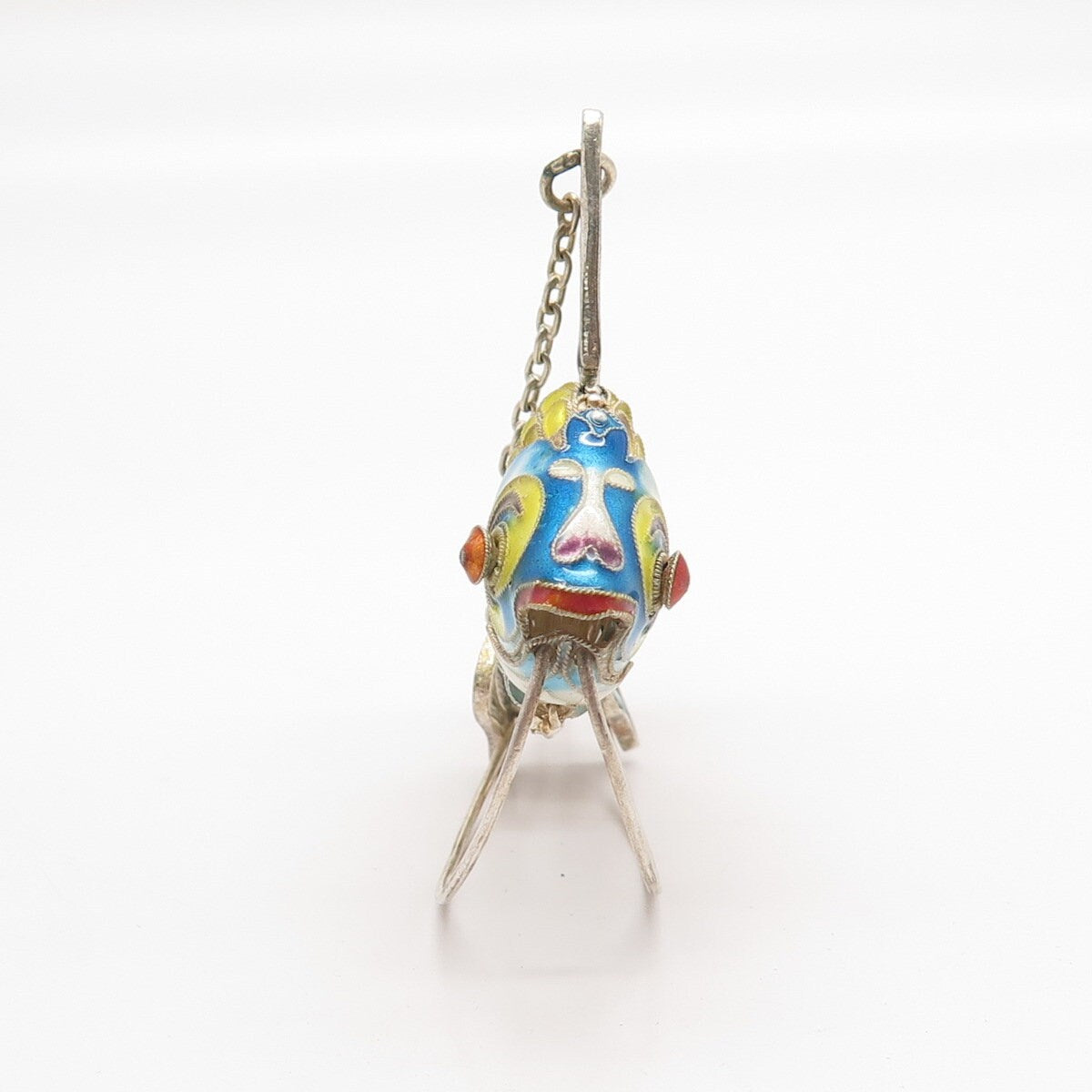 925 Sterling Silver Antique Enamel Articulated Chinese Koi Fish Chatelaine Fob