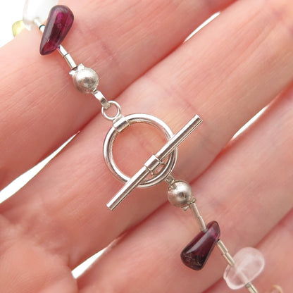 925 Sterling Vintage Amethyst Citrine Peridot Tourmaline & Quartz Necklace 16"