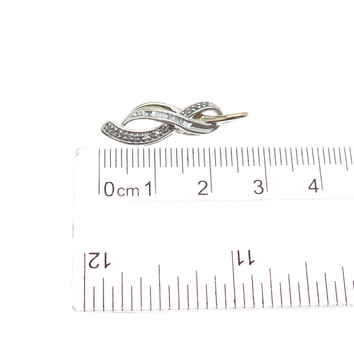 SUN 925 Sterling Silver 14K Gold Real Diamond Twisted Charm Pendant