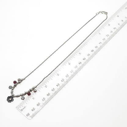 925 Sterling Silver Vintage Real Garnet Tourmaline Modernist Chain Necklace 18"