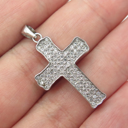 925 Sterling Silver White C Z Cluster Cross Pendant