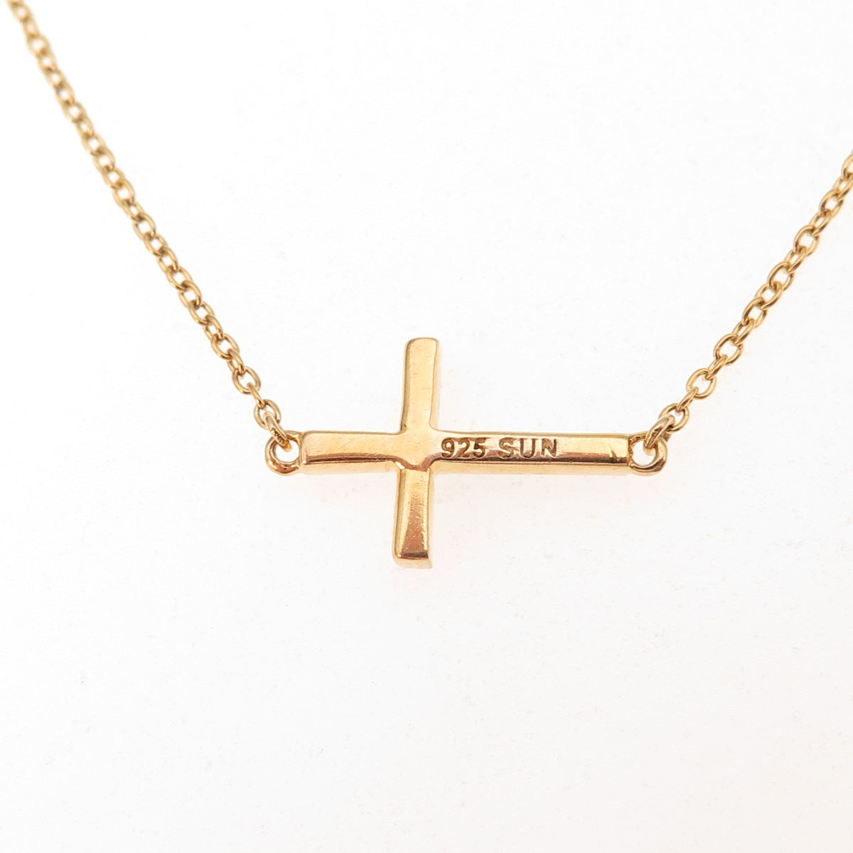 925 Sterling Silver Gold Plated Real Diamond Cross Cable Chain Necklace 18"