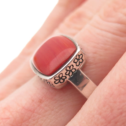BOMA 925 Sterling Silver Vintage Real Spiny Oyster Shell Flower Ring Size 9.25