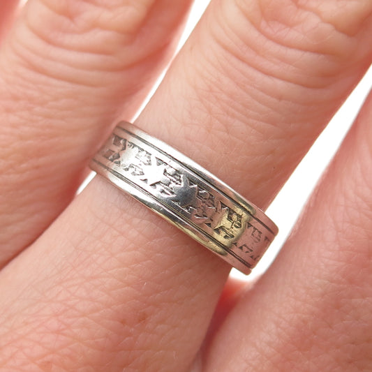 Uncas 925 Sterling Silver Antique Art Deco Oxidized Band Ring Size 8