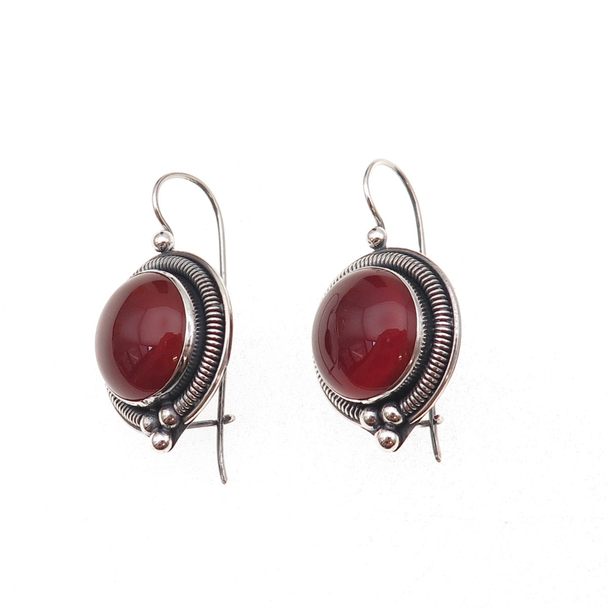 925 Sterling Silver Vintage Real Carnelian Modernist Oxidized Earrings