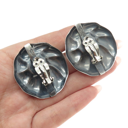 ORQUIDIA 950 Silver 2-Tone Vintage Mexico Modernist Floral Clip On Earrings