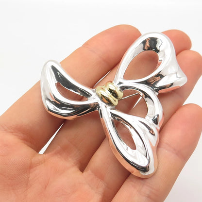 925 Sterling Silver 2-Tone Vintage Mexico Bow Pin Brooch