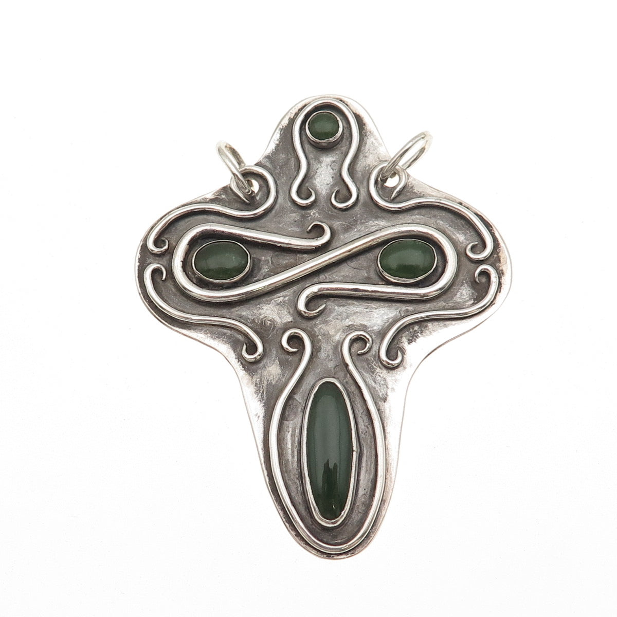 Stanley Bain Navajo Old Pawn 925 Sterling Vintage Jade Cross Centerpiece Pendant